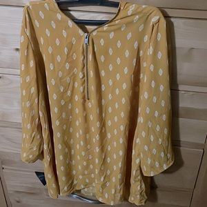 Rue 21 Zip Up Dress Blouse Yellow & White